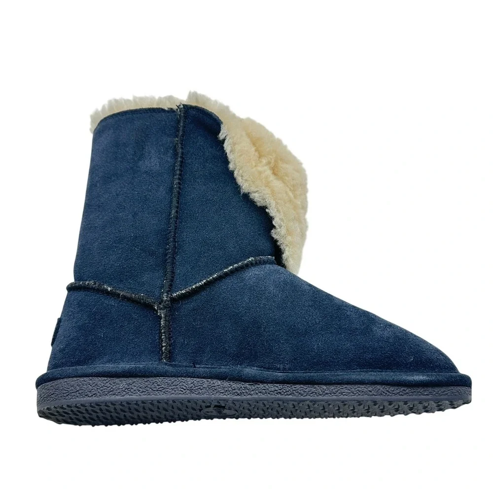 Bjorndal Joey Boots‎ Women SZ 8 Navy Blue New Australian Sheep Wool Suede Toggle